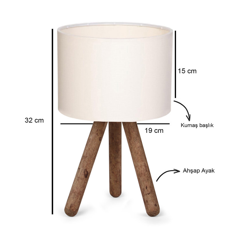 Lampe de table moderne en bois, couleur crème, 12,0 po x 7,9 po | 100% bois avec capuchon en tissu (7,5 x 5,9 pouces) | 32,0 pouces de hauteur totale | Douille E27 (40 W maximum) | Parfait pour les décors scandinaves et champêtres, design élégant et fonctionnel