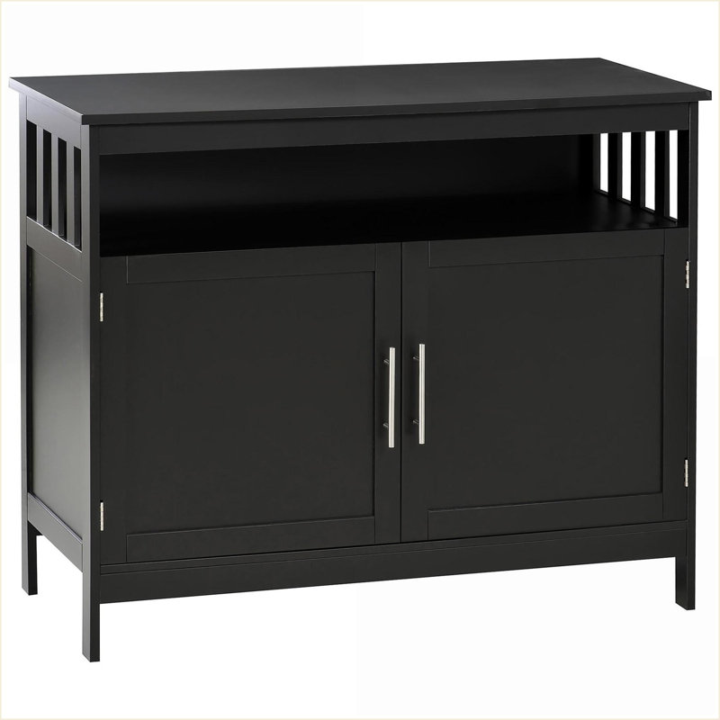 Armoires avec tablette à 2 niveaux Compartiment ouvert, buffet de cuisine / café moderne, noir | Moderne | Panneau de fibres à densité moyenne