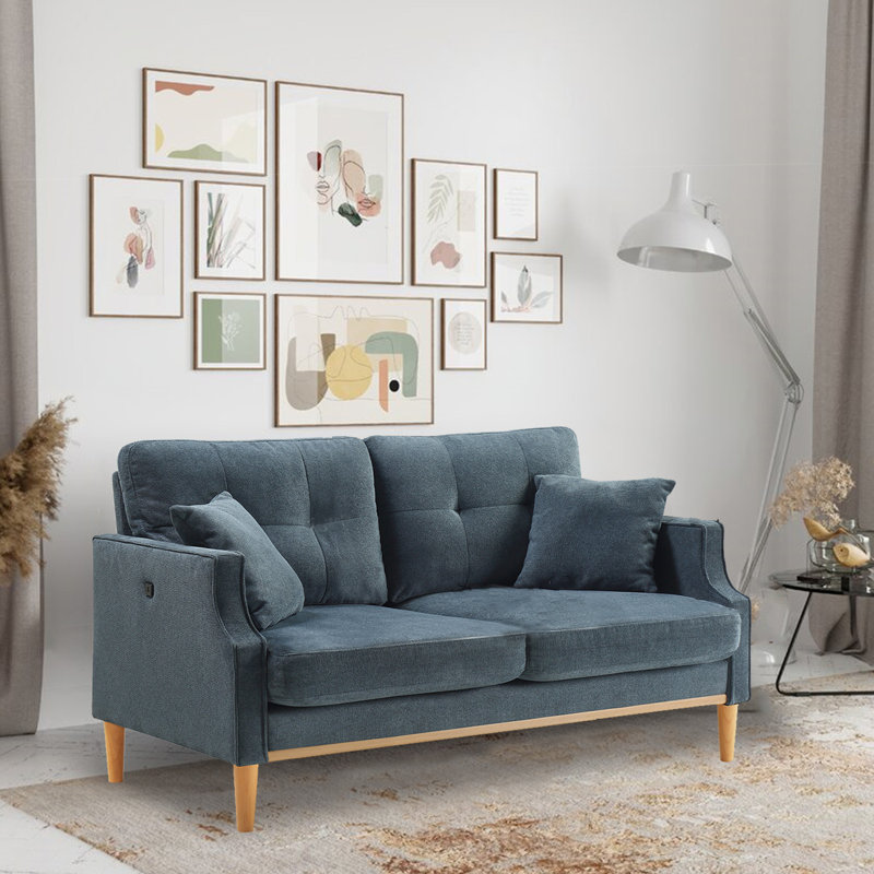 Causeuse à accoudoirs carrés 56,7 po, Polyester bleu foncé