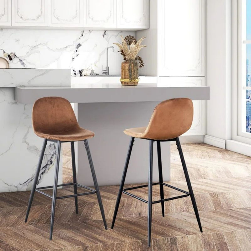Upholstered Counter Stool with Metal Frame, Orange