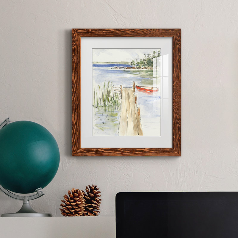 «Sketchy Pier» - peinture encadrée, H 20 po x l 17 po x P 1,5 po, Papier avec cadre érable