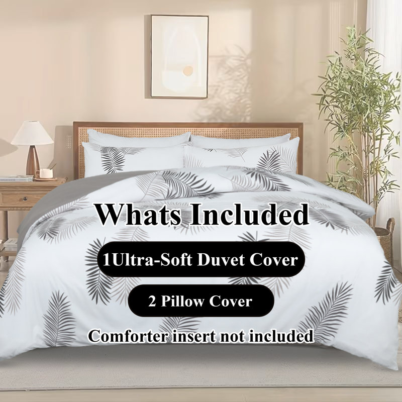 Aspire Homeware Modern Leaf Print Microfiber Duvet Cover Set with Pillowcases for Beautiful Bedroom Decor