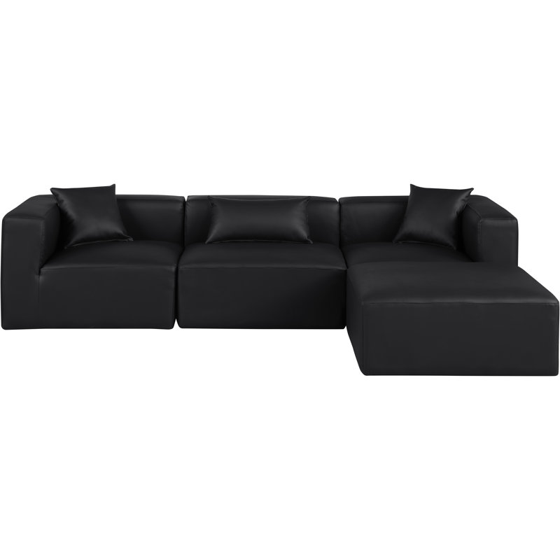 Ensemble modulaire de coin en similicuir 4 pièces, Cuir végétalien noir