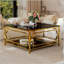 Table basse carrée en verre, cadre géométrique luxueux en métal, tablette inférieure