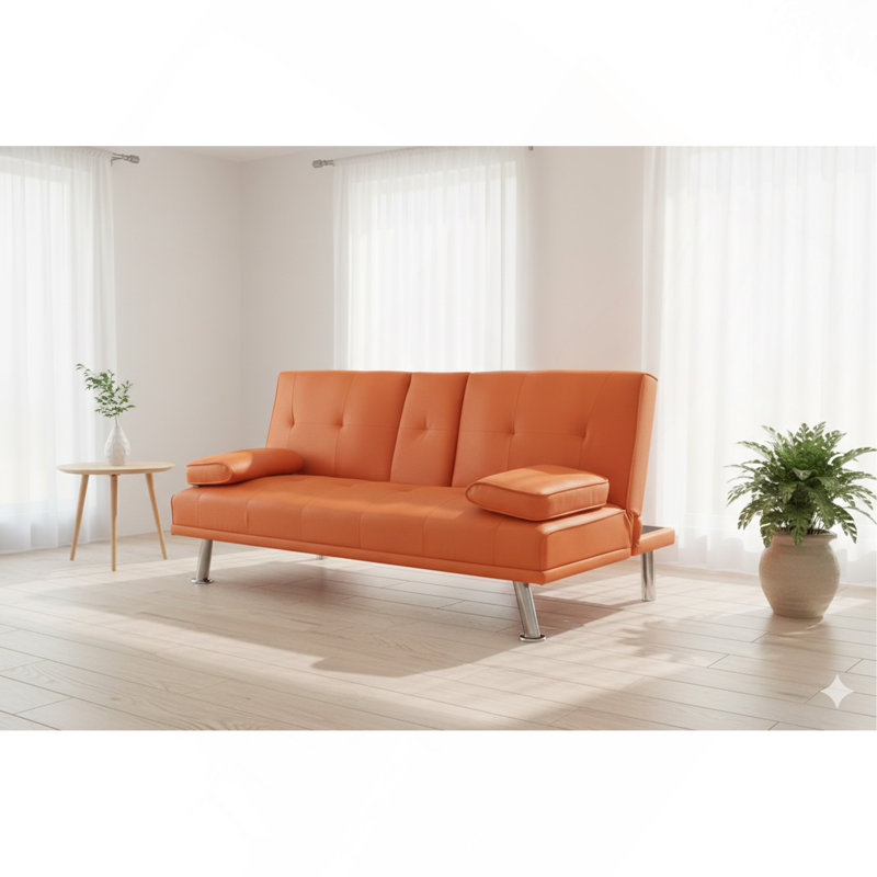 Canapé-lit de bureau 67 po en cuir orange, Orange