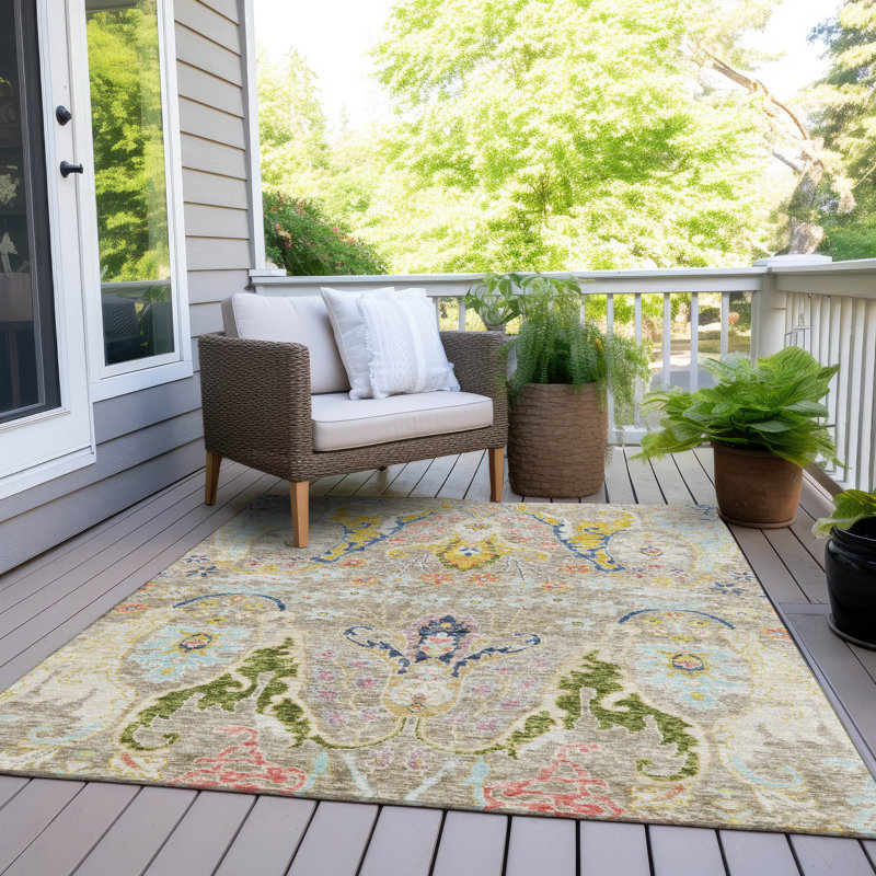 Tapis beige d'intérieur / extérieur lavable à la machine, Rectangulaire 3 pi x 5 pi