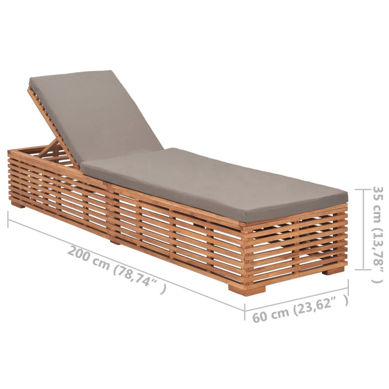 80" Long Reclining Teak Single Chaise with Cushions, Dark Gray