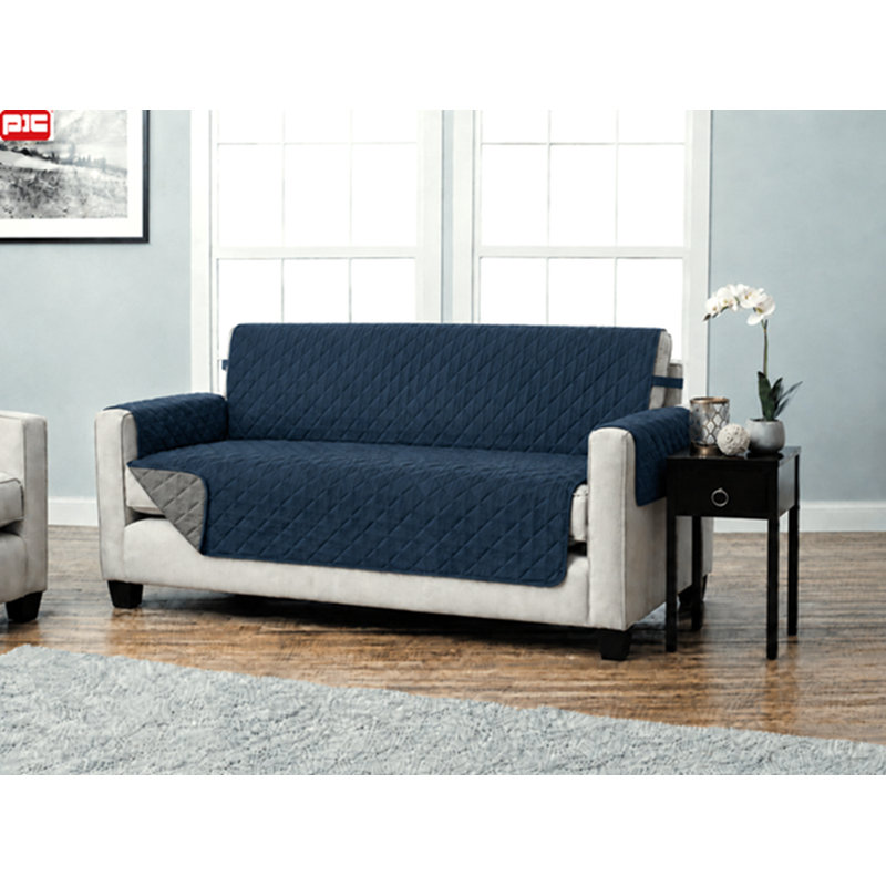 Housse pour canapé à coussins carrés, Bleu marine / gris