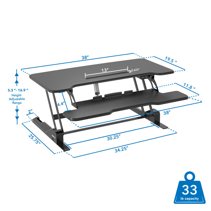 Mount-It 38 in. W Height Adjustable Rectangle Standing Desk Converter