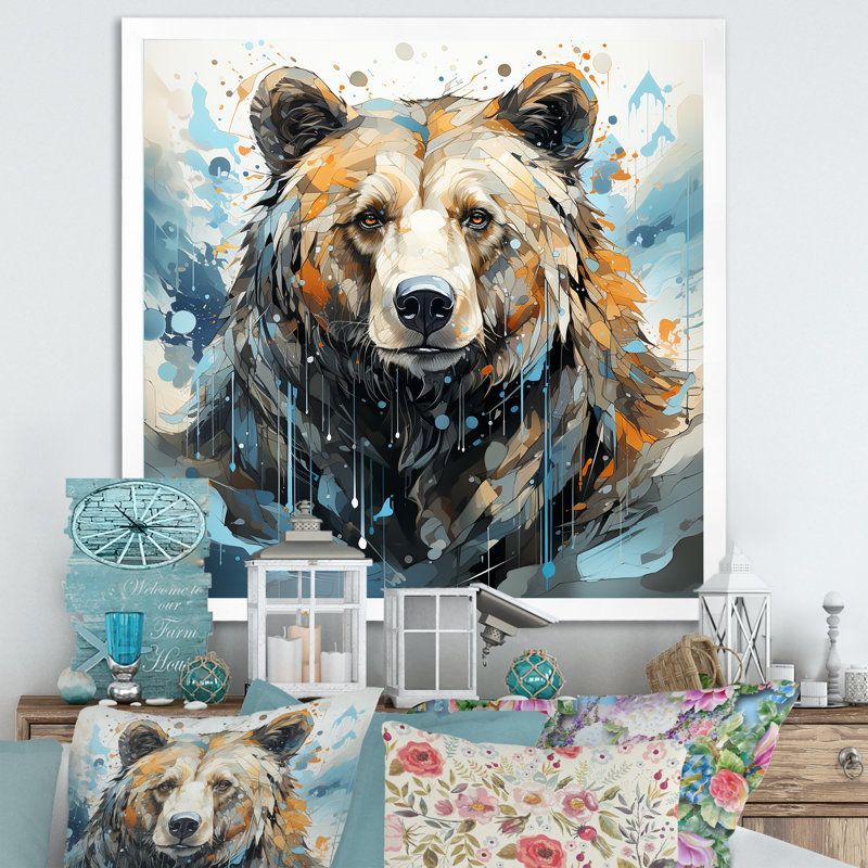 Représentation abstraite d'un mouvement d'ours sur toile, H 36 po x l 36 po x P 1,5 po, Cadre simple blanc