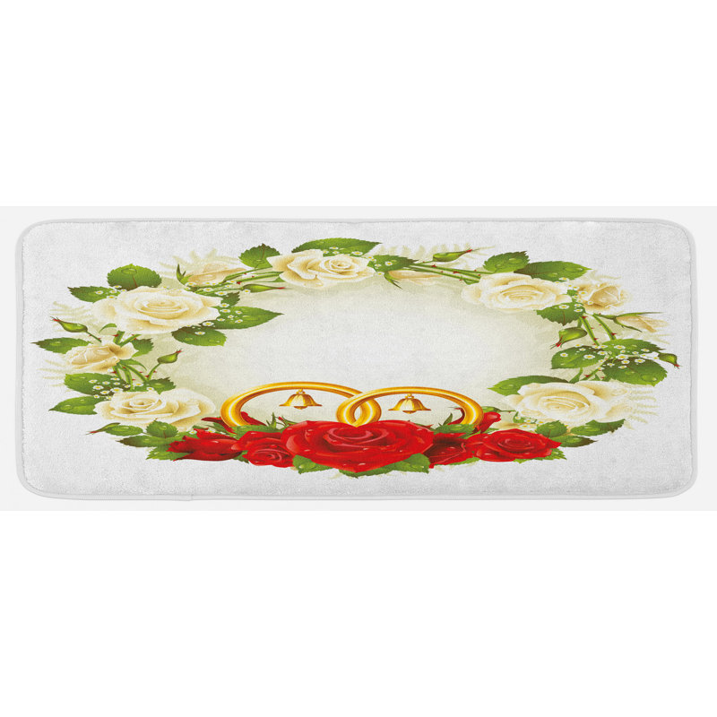 Tapis de cuisine blanc vert et rouge blanc et rouge et anneaux de mariage amour