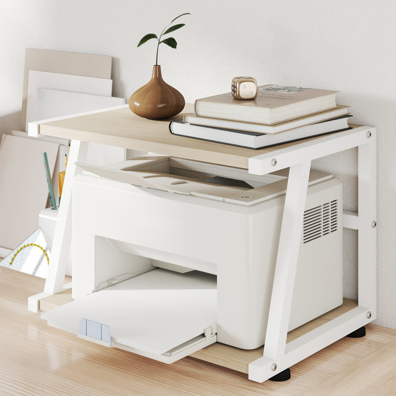 2-Tier Desktop Printer Stand with Storage, Beige/White