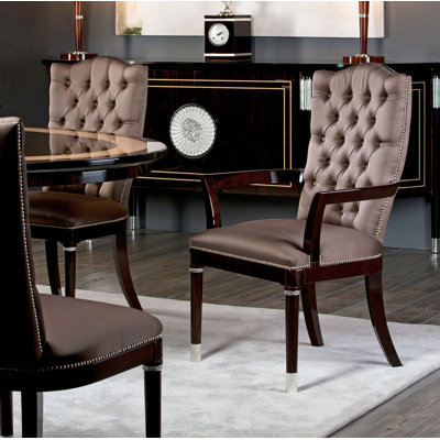 Tufted Upholstered Arm Chair in Brown
