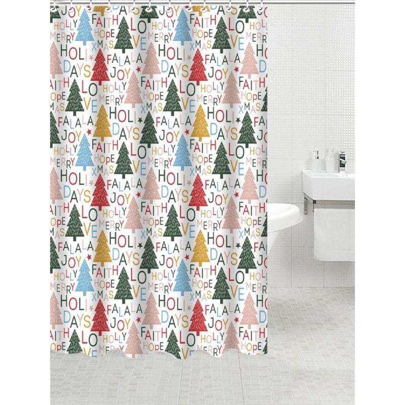 Polyester Shower Curtain+Metal Hooks-FALALA