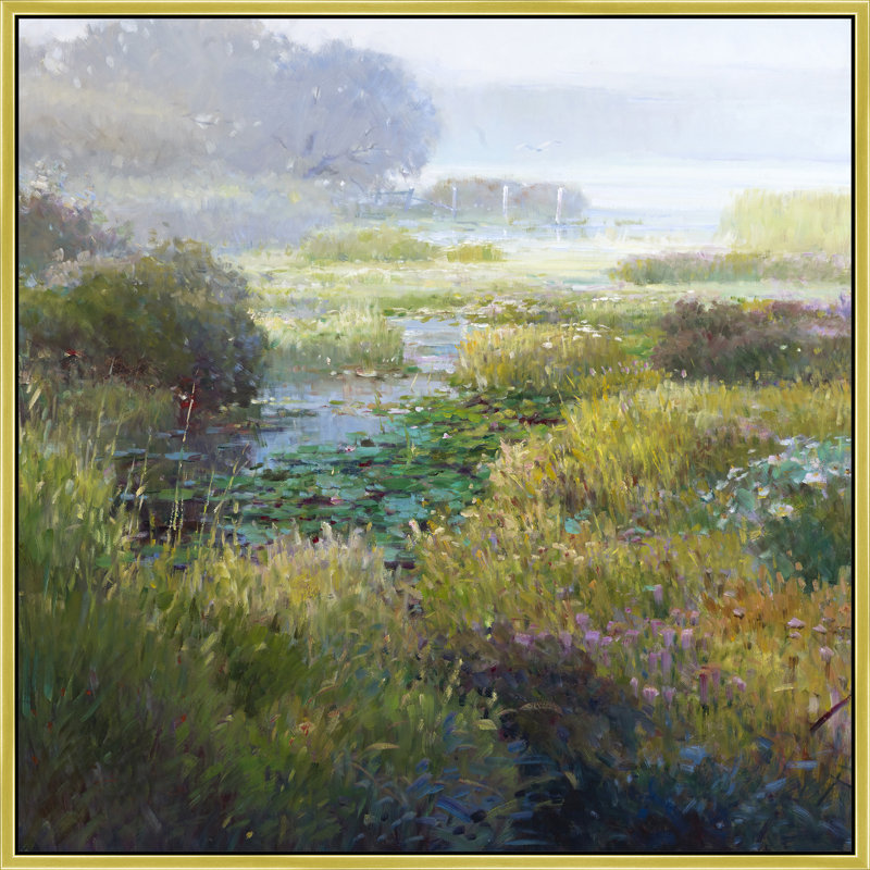 Still Waters And Marsh Bloom Print, Gold, 26" H x 26" W