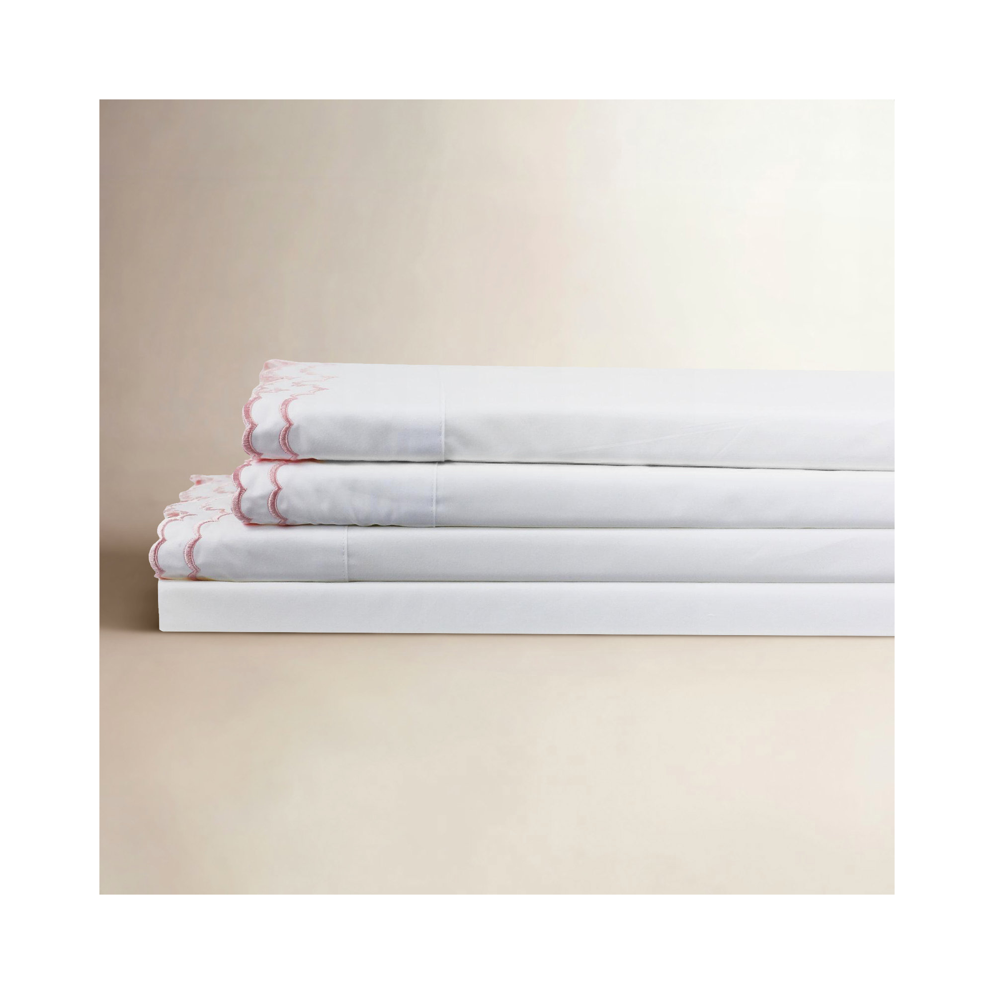 Bara Percale Sheet Set, Twin Sheet Set with 1 Pillowcase, Rose/White