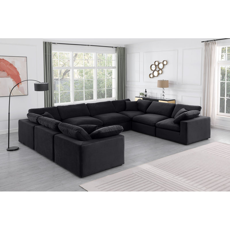 Canapé modulaire réversible en velours de 160 po de large Hutchenson, Velours noir
