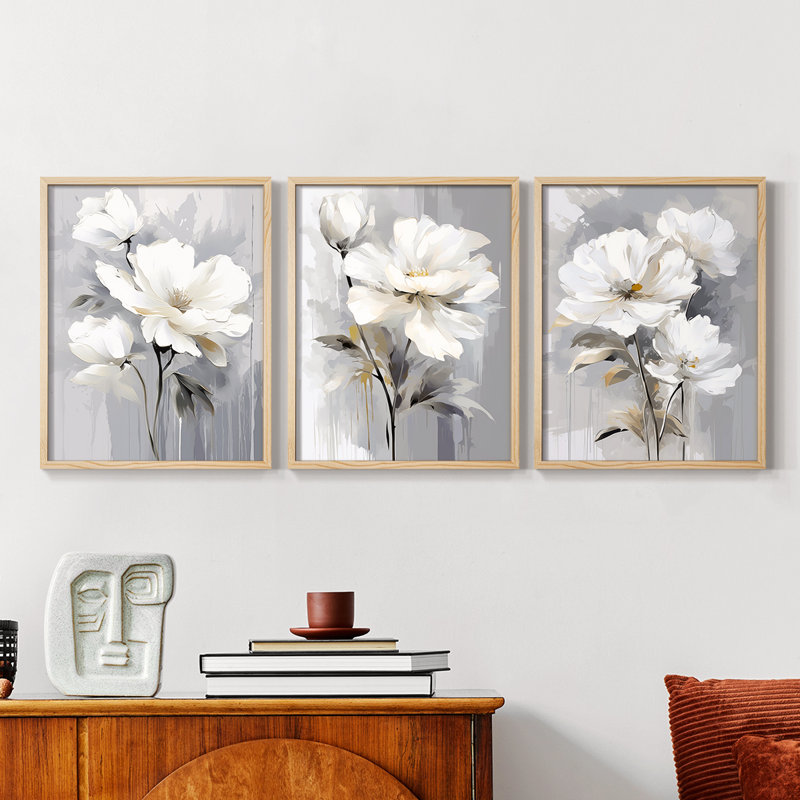 Étude florale CXLVI -Set de 3 estampes giclées encadrées -Prêt à, H 28 po x l 22 po, Natural Framed