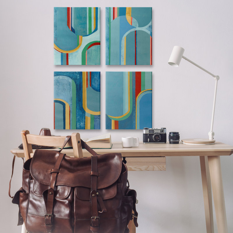  "Blue Wavy Arch Shapes", ensemble de 4 toiles murales par Pippin Schupbach, H 20 po x l 16 po