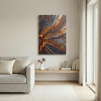 Art mural sur toile tourbillonnant gris foncé et orange