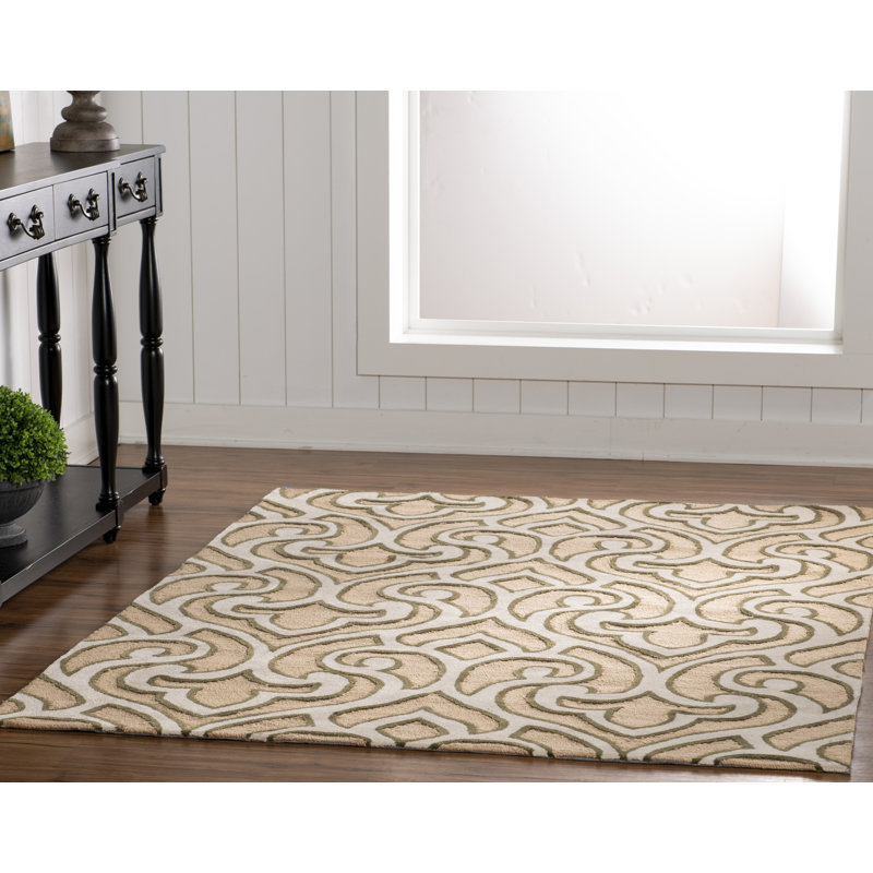 Tapis ivoire touffeté à la main Marisela, Rectangle 5 pi x 7 pi