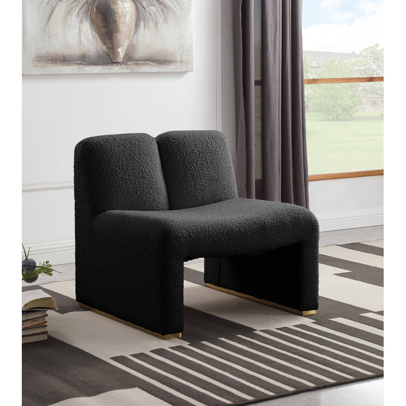 Iyesha Upholstered Slipper Chair, Black Boucle Fabric