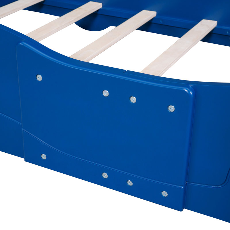 Lit plateforme simple avec roues de voiture de course bleues élégantes - ajoute du charme à la fonction de soutien ferme de la chambre à coucher améliore la qualité du sommeil