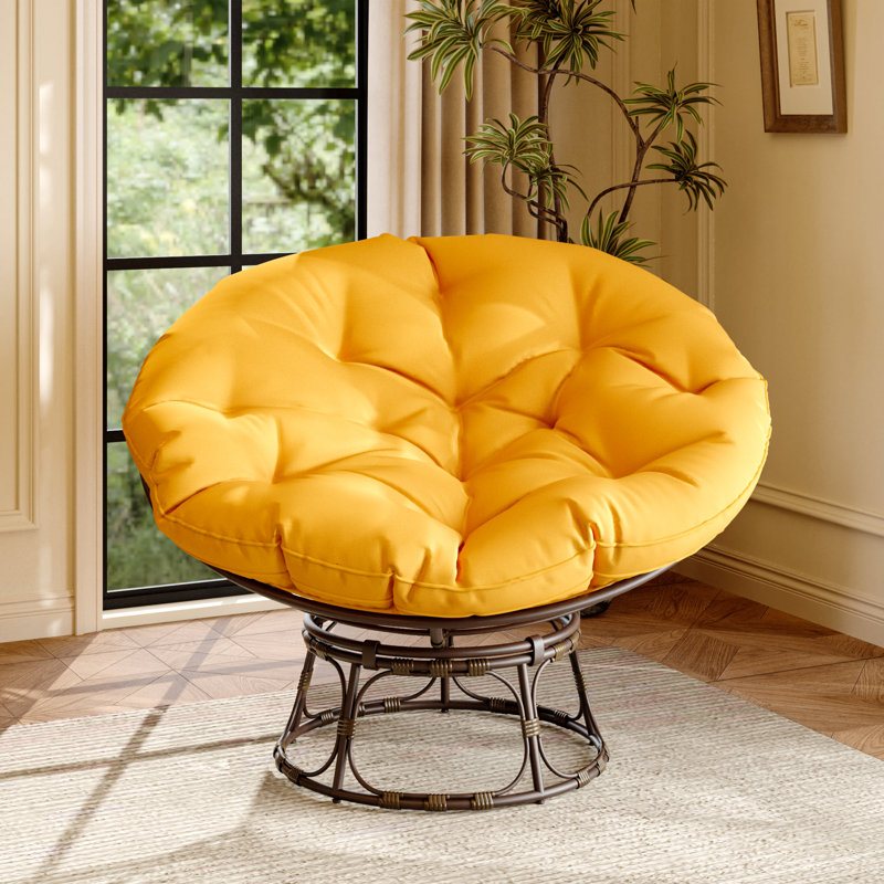 Chaise de patio avec coussins Papasan, Jaune, L 49 po x H 36 po x P 12 po