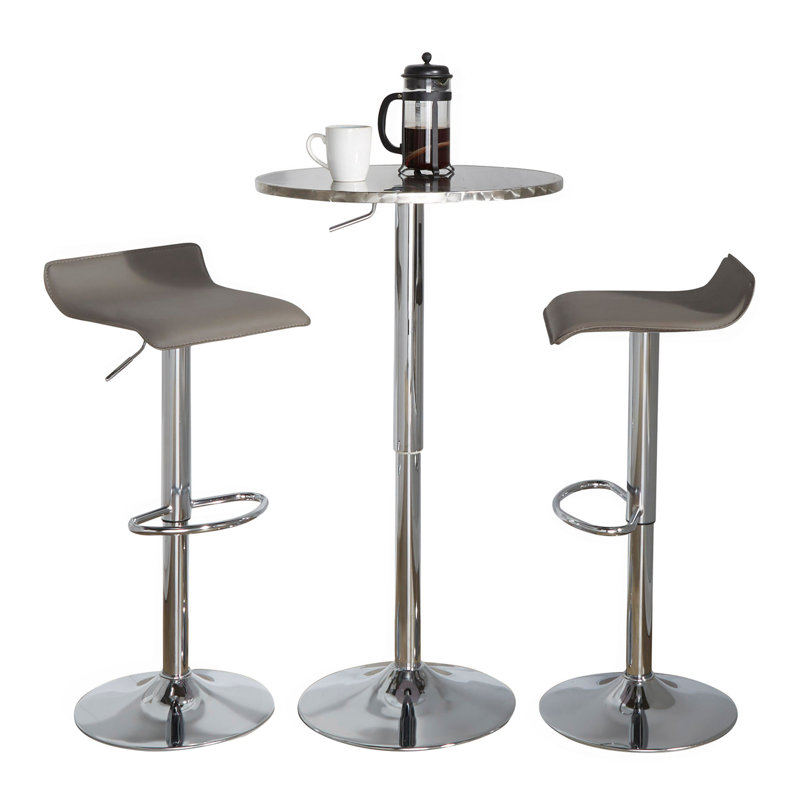 Ensemble de barres rondes et réglables rondes en métal argenté et chromé avec PVC gris et repose-pieds ovale - 3 pièces