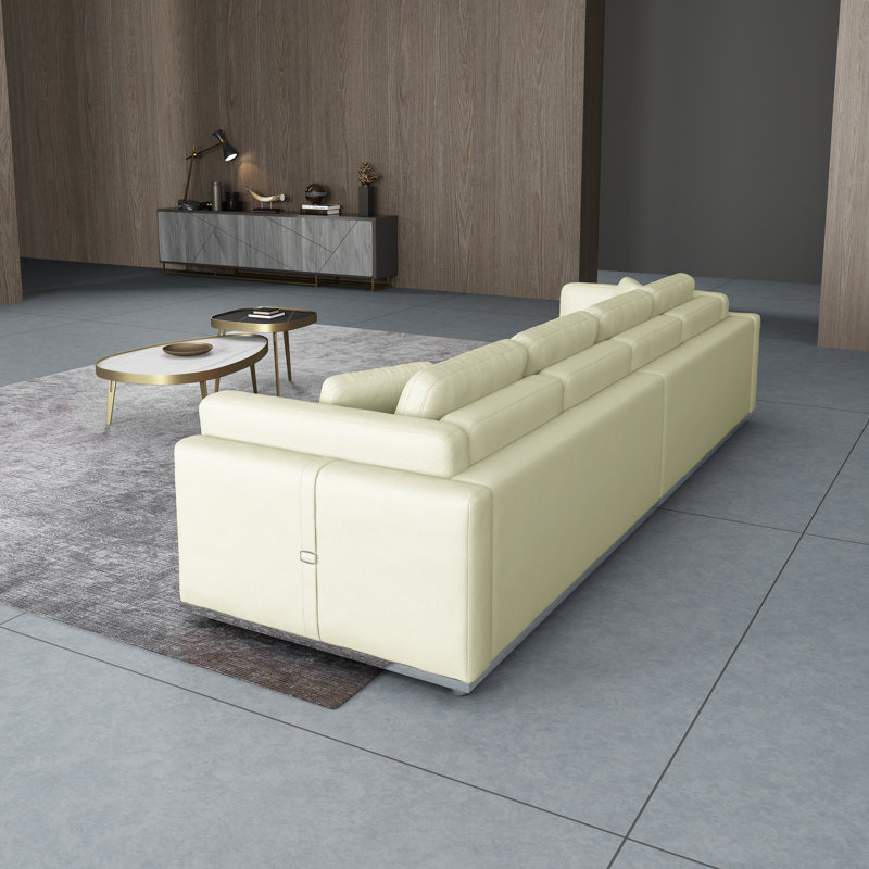 Picasso Sofa, 32" H x 117" W x 39" D, White Genuine Leather