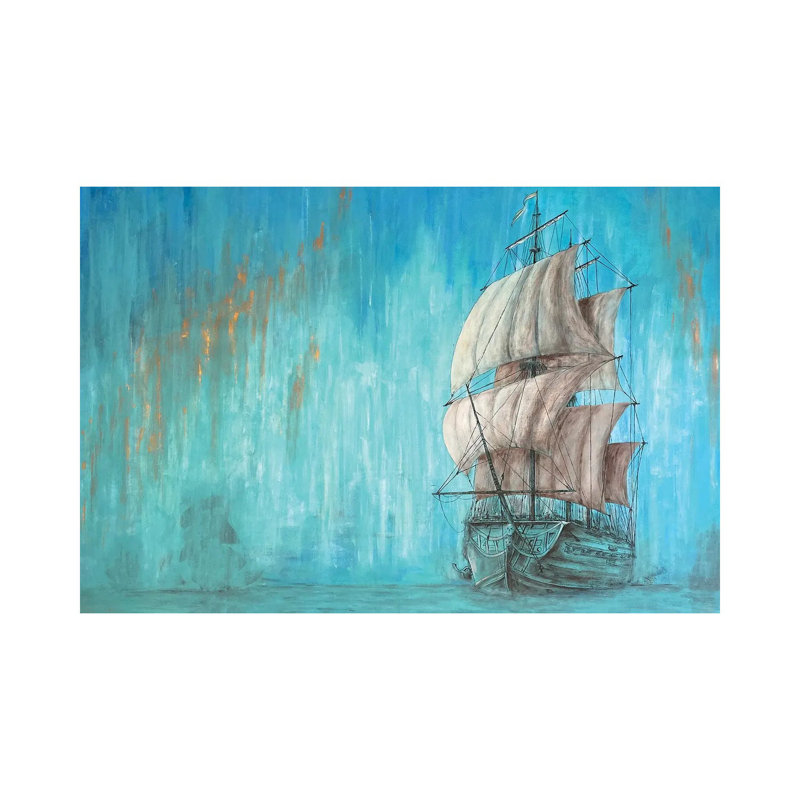 Green Shadow - Sailing Ship by Koorosh Nejad - Wrapped Canvas Painting, 66.04 cm H x 45.72 cm W x 1.91 cm D