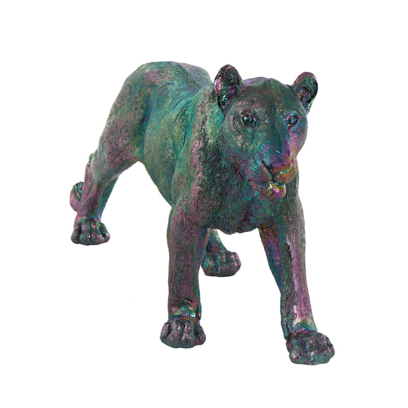 Cole And Grey Resin Standing Leopard Sculpture With Rainbow Shimmer Finish