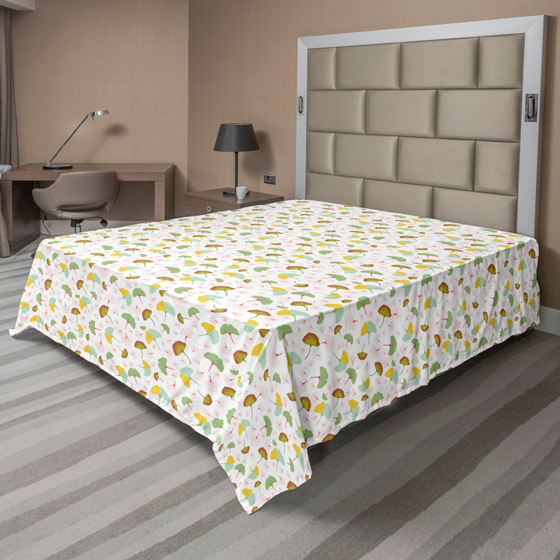 Drap plat moderne de style bohème Ambesonne, Blanc / rose / motif floral vert amande, Full Flat Sheet