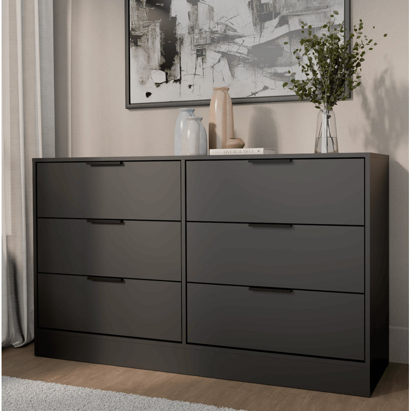 Kahanuola Modern 6-Drawer Dresser – 57"W Storage Chest for Bedroom Organization, Black