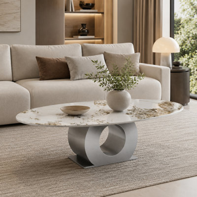 Table basse ovale moderne en pierre frittée 49,2 po Caston