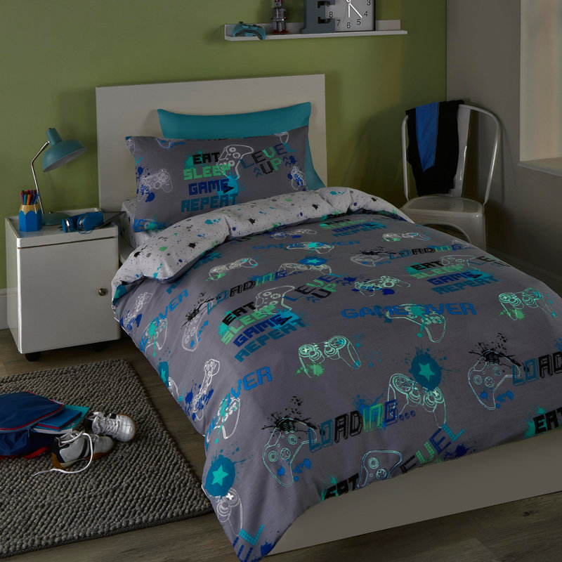 Game Glow Polyester No Pattern Duvet Cover Set with Pillowcases Included, Single
