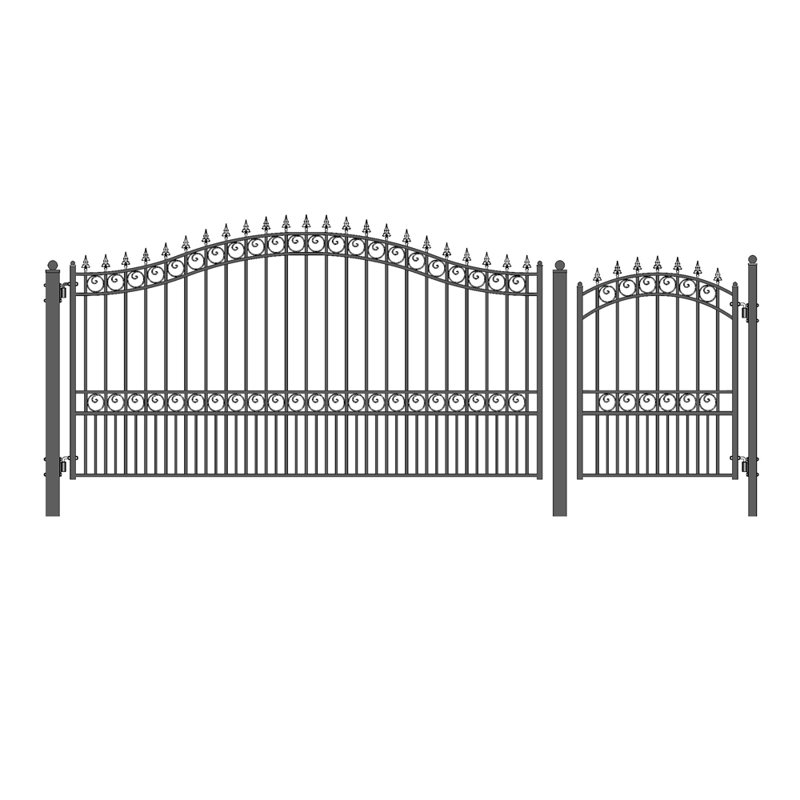 Black Steel Privacy Driveway Gate with Pedestrian Access