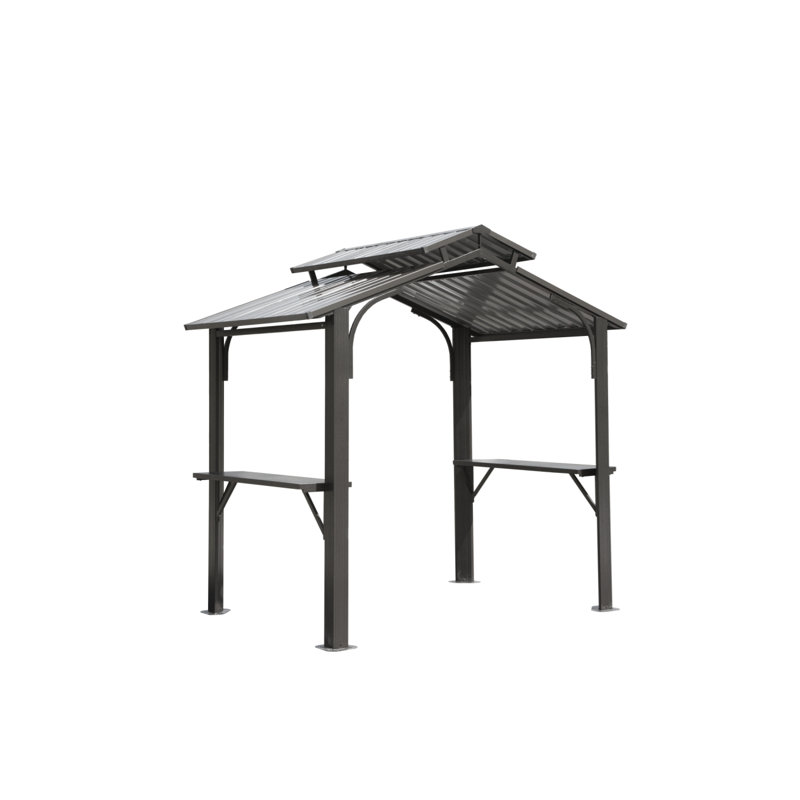 8×5Ft Hardtop Grill Gazebo, Outdoor Bbq Gazebo W/Galvanized Steel Double Roof, Permanent Sun Shade Grill Canopy Shelter With 2 Side Shelves And Ceiling Hook For Patio Deck Yard Garden ()