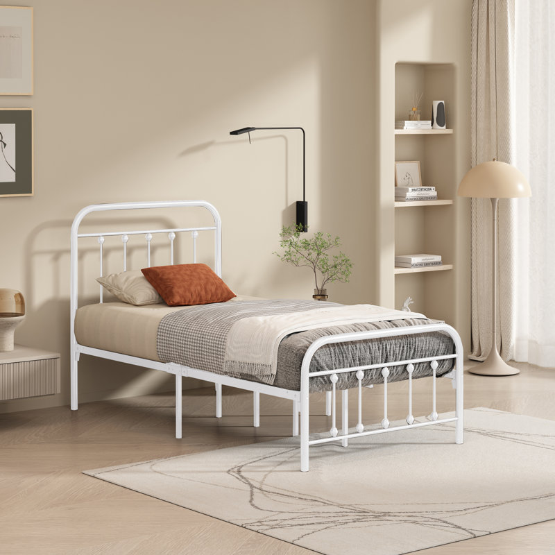 Lit plateforme en métal Hidalgo, Simple, Blanc