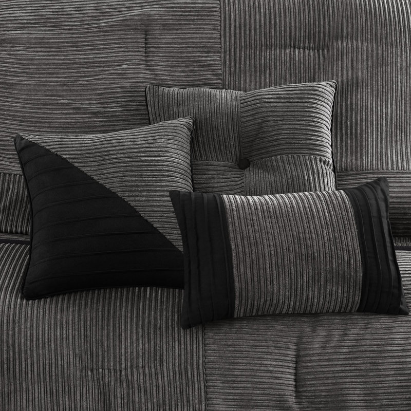 Ensemble de taie décorative en velours côtelé gris très grand - Doux et élégant literie 7 feuilles, Gris foncé