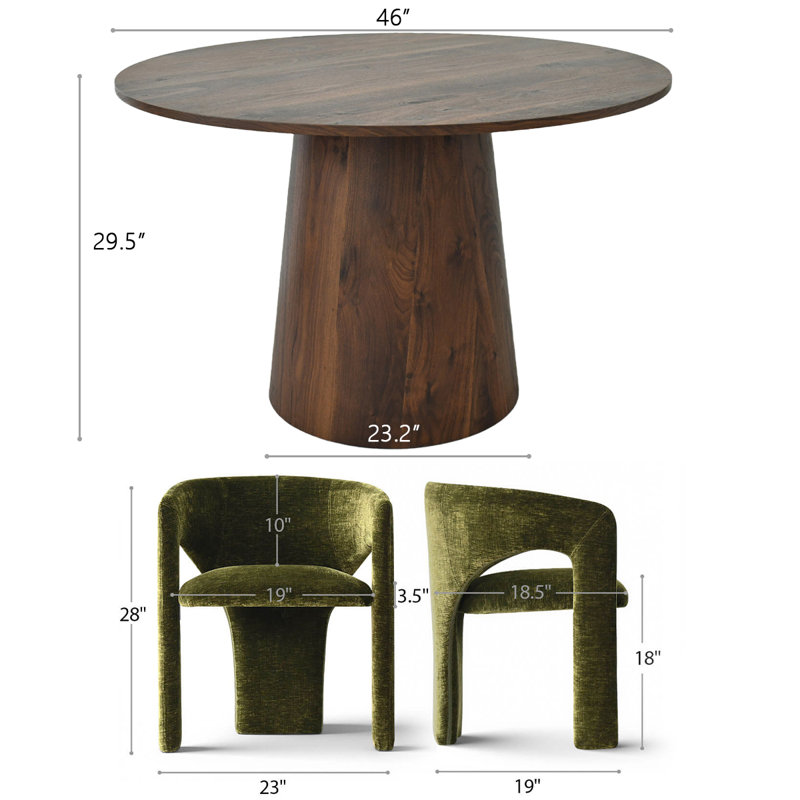 5-Piece Mid-Century Round Dining Set For 4, Olive Green