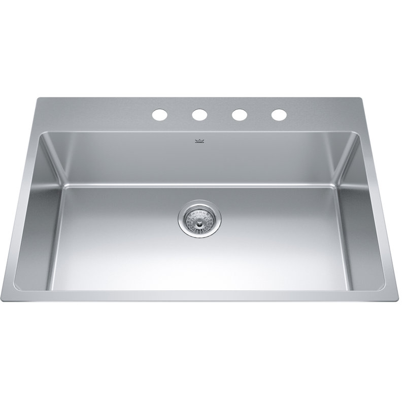 Brookmore 32.88'' L Single Bowl Stainless Steel Kitchen Sink, 4 hole