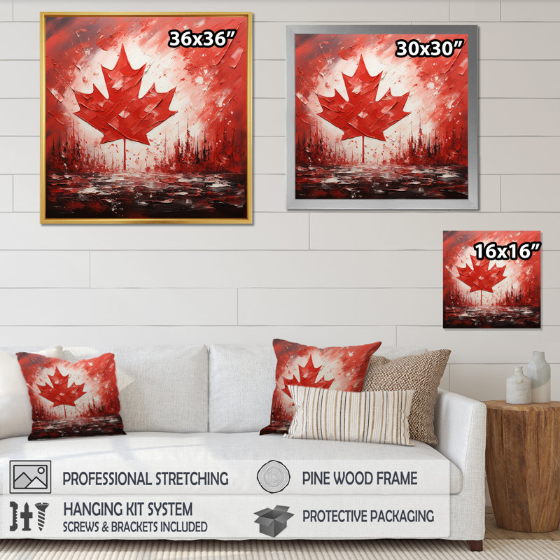 Drapeau Berley drapeau canadien I - impression, H 16 po x l 16 po x P 1 po, Cadre doré à une seule photo