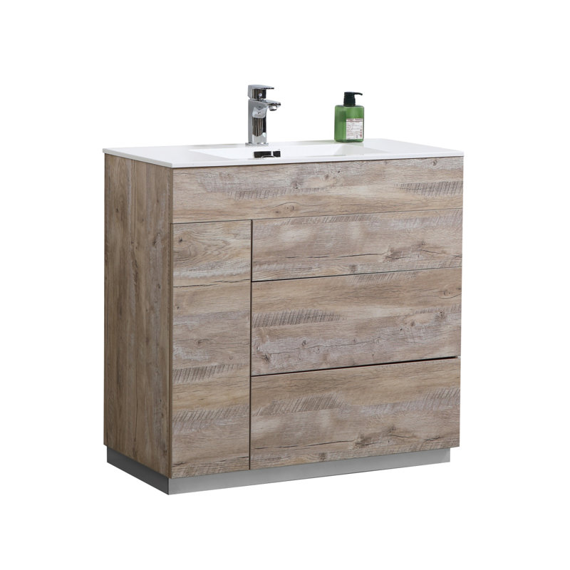 Ebling 35.7'' Single Bathroom Vanity with Acrylic Top, Nature Wood