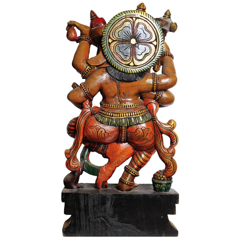 Hand-Carved Wood Ganesha Dancing Statue, 35 in. Tall     South Indian Temple Sculpture for Home Altar & Living Room