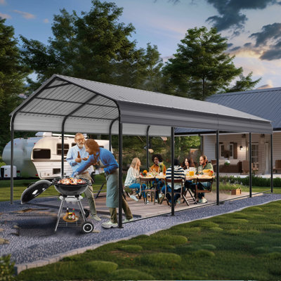 Supply Video NEW Metal Carport 12 ×20 FT Heavy Duty With Galvanized Steel Roof, Metal Garage Canopy With Galvanized Steel Roof & Frame, Car Tent Outdoor Storage Shed For Car, Boats And Truck, Gray