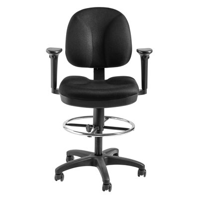 Backed Adjustable Height Ergonomic Industrial Stool with Footring and Wheels