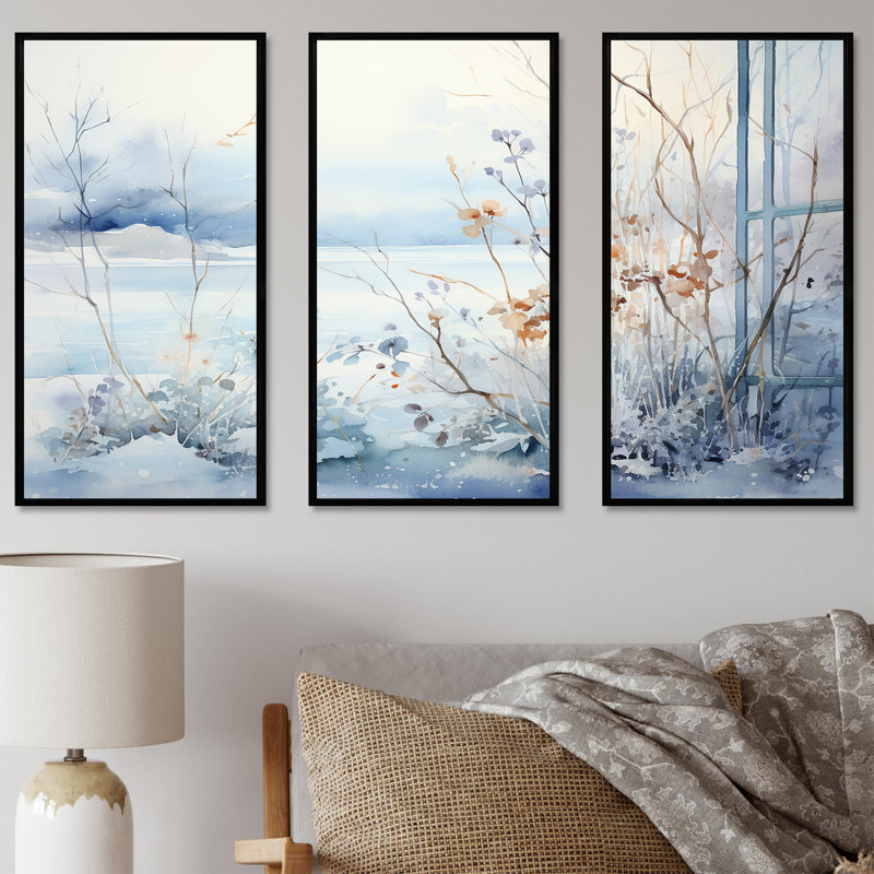 «Frosty Scenic Winter Landscape II - Winter Landscape», art mural, Cadre flottant noir, H 40 po x l 61 po x P 1 po