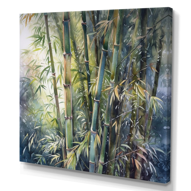 Impression sur toile Goldenray Green Floral Bamboo Bliss II, H 16 po x l 16 po x P 1 po, Toile tendue