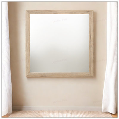 Miquell Natural Finish Wooden Square Mirror with Sleek Polished Surface and Detailed Molding Trim for Timeless Elegance